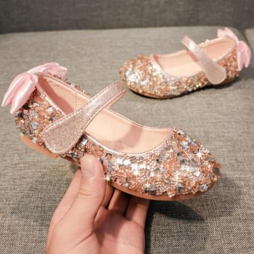Girls Spring Leather Shoes Children Round Toe Crystal Princess Shoes Kids Birthday Party Dance Performance Shoes Baby Cute Shoes