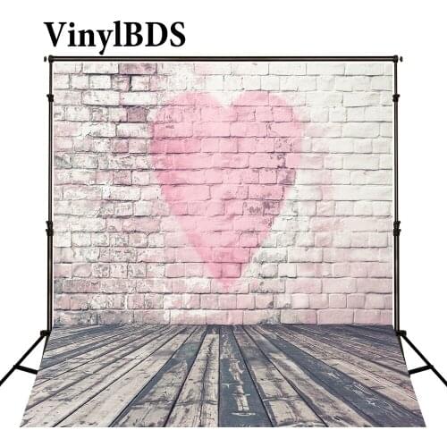 VinylBDS ValentineS Day Backdrops Little Pink Brick Wall Kid Background Vintage Wooden Floor Backdrop for Children Photo Studio