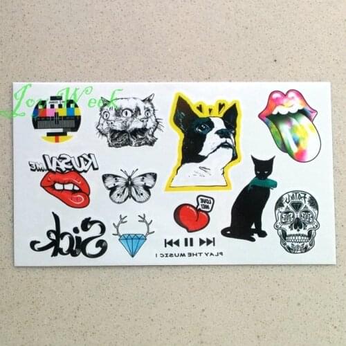 Waterproof Temporary Tattoo cute cat tattoo dog skull butterfly tatto stickers flash tatoo fake tattoos for girl women