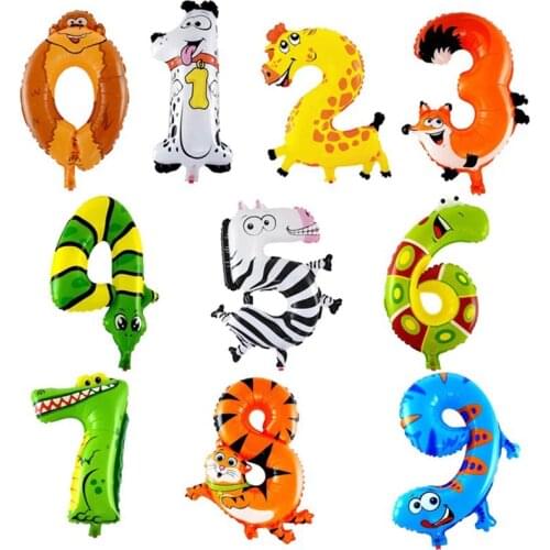 16inch Animal Number Foil Balloons Children Number Helium Air Balloon Birthday Wedding Party Decorations Baby Shower Toys Globes