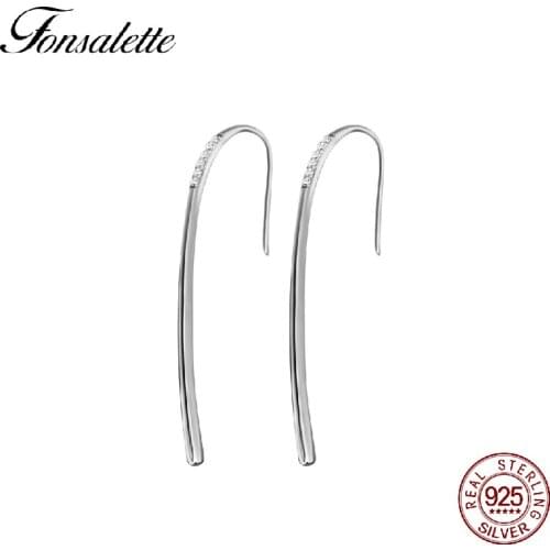 High Quality 925 Sterling Silver Cubic Zircon Line Bar Hook Drop Earrings Clasp Woman Jewelry Thread Dangle Earrings ZK40