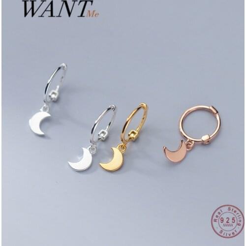 WANTME Real 925 Sterling Silver Minimalist Romantic Moon Stud Earrings for Women Sweet Korean Hugging Earrings Jewelry Gift