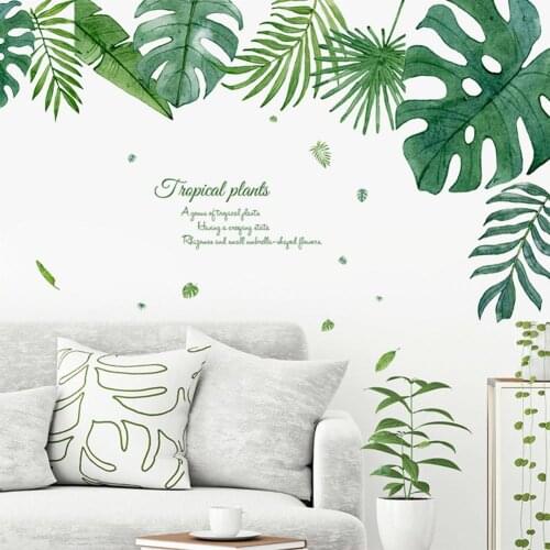 Green Plant Wall Sticker DIY Peony Rose Flowers Beach Tropical Palm Leaves Wall Stickers Modern Art Vinyl Decal Wall Mural