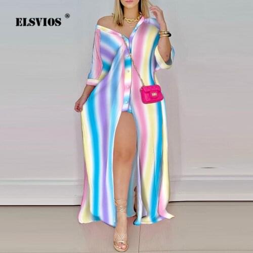 Fall 2021 V-neck Long Sleeve Women Dress Sexy Leopard Stripe Printed Buttons Shirt Dress Ladies Summer Casual Loose Maxi Dresses