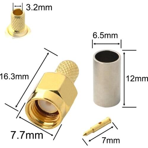 10 pieces/lot) SMA Male Crimp Straight Connector For RG58/RG142/RG223/RG400/LMR195/RFC195 Cables