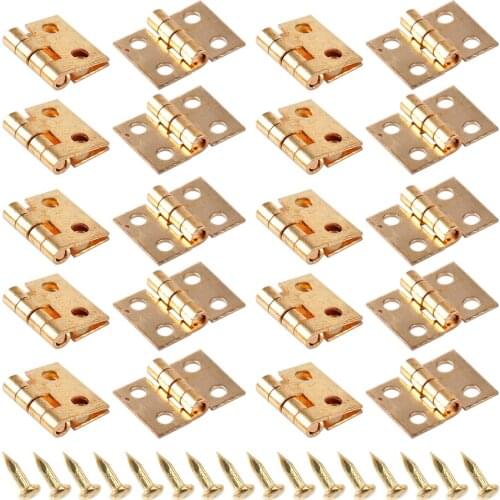 20pcs Golden Miniature Hinges with Nails Screws fit for Dollhouse 1/12 Scale Cabinet Furniture Closet Tool Accessories