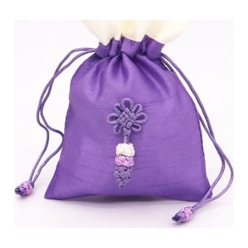 5pcs purple Satin Drawstring Ribbon Jewelry packaging Hair Gift Travel Watch Diamond Ring Bead Silk Cloth Bags Chinese knot
