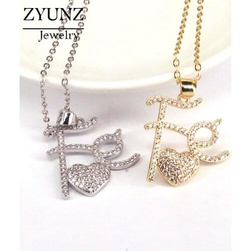 5PCS, FE Belief Pendant Women AAA CZ Zircon Necklace Gold Color Chain Necklace For Vintage Jewelry