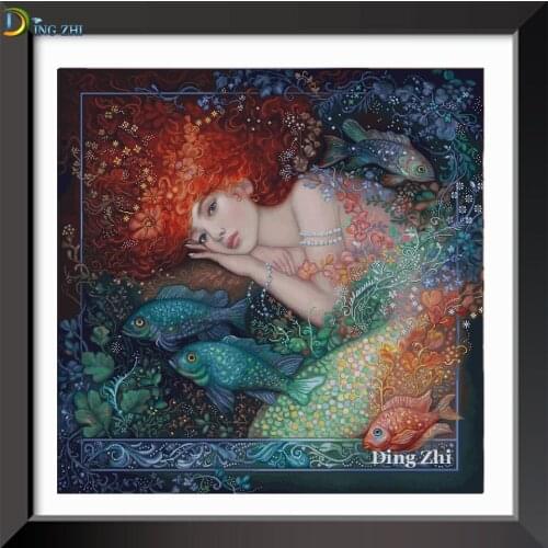 5D Diy Diamond Painting Full Embroidery Rhinestones Cross Stitch Abstract Beautiful Mermaid Full Square/Round Drill Home Decor