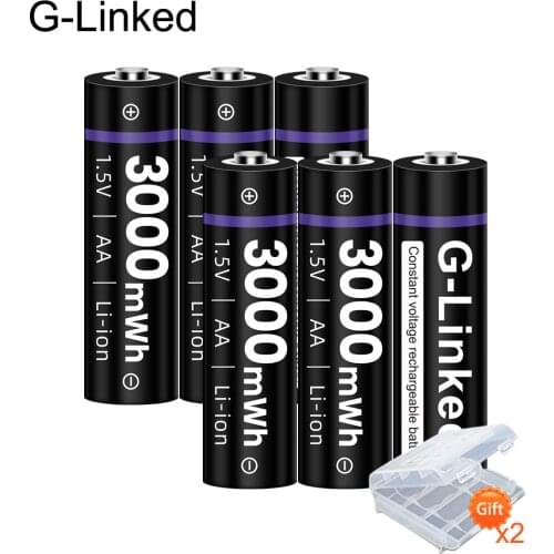 6PCS AA 1.5V 3000mWh Rechargeable Battery USB Rechargeable Batteries Lithium Polymer Battery for Mouse Small Fan Battery