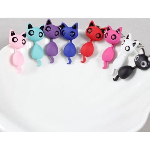 8 Colors Cute 3D Cat Stud Earrings for Girls Kids Fashion Cartoon Women Lovely Sweet Animal Earrings Accessories Jewelry Gift
