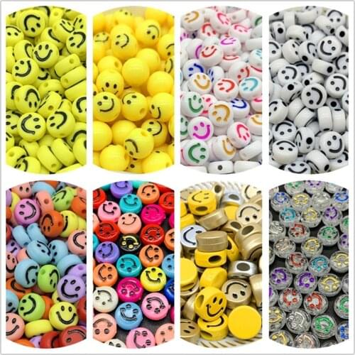 6/7/10/12/13mm Smiley Beads Oval Shape Acrylic Spaced Beads For Jewelry Making DIY Charms Bracelet Necklac