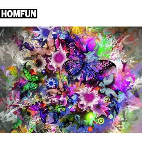 HOMFUN Full Square/Round Drill 5D DIY Diamond Painting "Colored butterfly" 3D Embroidery Cross Stitch 5D Home Decor A00123