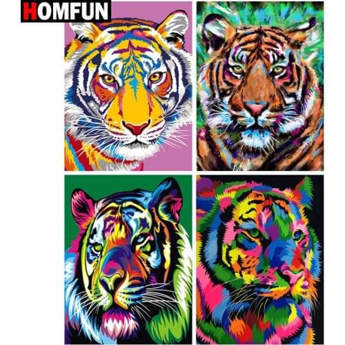 HOMFUN 5D Diy Diamond Painting Cross Stitch "Animal color tiger" Home Decor Full Rhinestones Inlay Diamond Embroidery