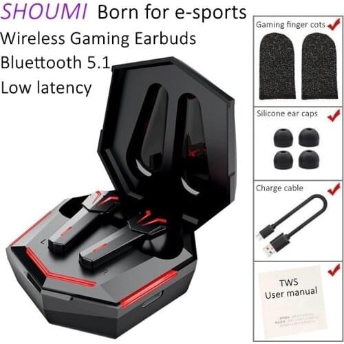 Shoumi Wireless TWS Gaming Earphone Low Latency Stereo Bluetooth Earbuds Sound Position Game Headset with Mic Gamer Finger Cots