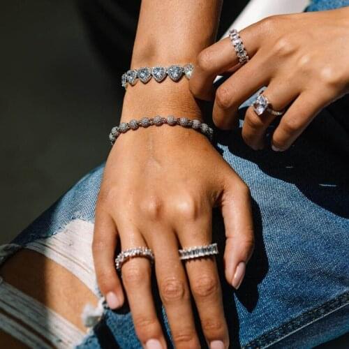 2021 HipHop Bling 5A Cubic Zirconia Iced Out Women Men Rapper Heart Halo CZ Cluster Heart Shaped Tennis Chain Bracelet Jewelry