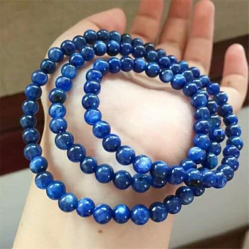 Genuine Natural Cat Eye Kyanite Gems Crystal Round Bead Stretch Bracelet Three 3 Laps Natural Stone Bracelet 7mm