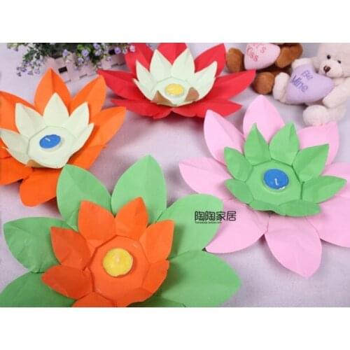 Paper Flower lotus lamps Paper Flower Lotus Lantern Water Floating Candle Light Yellow jk23