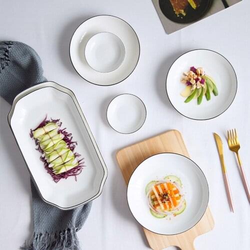 Black line tableware bowl ceramic tableware household dishes diy set bowl wholesale