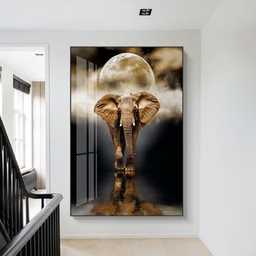 Black And White Animal Elephant Moon Scenery Bird Photography Canvas Painting Sofa Background Wall Picture Poster Room Decor