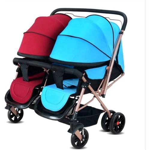 Convertible Push Handle Twins Double Baby Stroller Can Sit Lie Lightweight Double Stroller Pram Baby Stroller 2 In 1 for Twins