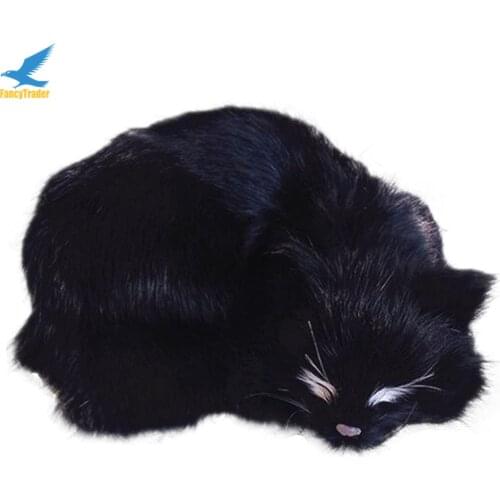 Fancytrader Top Quality Lifelike Simulation Cute Plush Animal Decoration Black Cat Kids Toy Gift 21X17X6cm