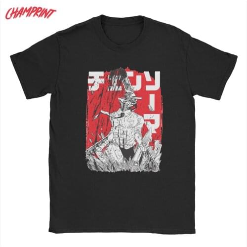Chainsaw Warrior Chainsaw Man T-Shirts for Men Anime Manga Vintage 100% Cotton Tees O Neck Short Sleeve T Shirt 6XL Clothes