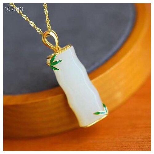 Natural Hetian Jade S925 Sterling Silver Festival High-Rise Pendant Female Jade Necklace Gilding Craft Retro Clavicle Chain