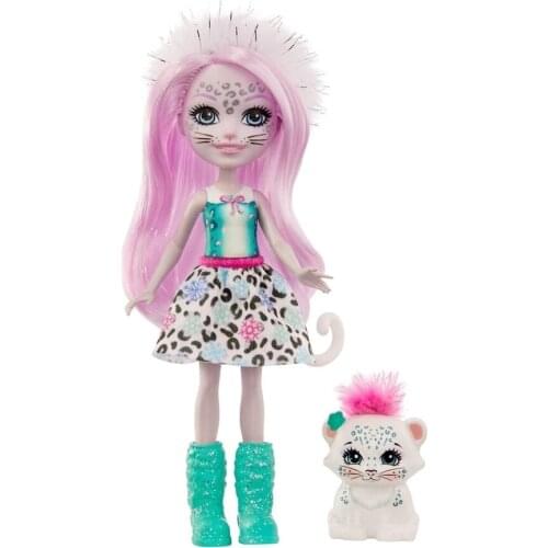 Enchantimals Character Toy Doll Sybill Snow Leopard and Flake Cute Animal Friend for Girls Fashion Games Gift Collectible Models