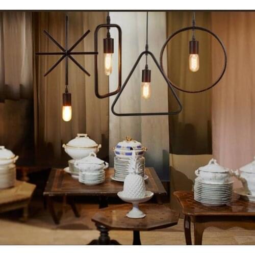 Loft industrial wind decoration Pendant lights For bar counter clothing store restaurant iron lights Polygon Lustre Hanglamp
