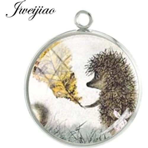JWEIJIAO Hedgehog In The Fog Pendant Cartoon Animal Art Picture Glass Cabochon Charms For Necklace Key rings Accessories H238