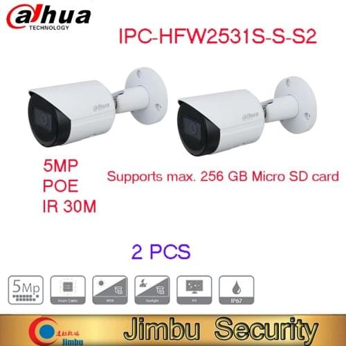 Dahua ip camera 2PCS*IPC-HFW2531S-S-S2 5MP POE Fixed-focal Bullet Network cctv Camera home Surveillance camera security camera