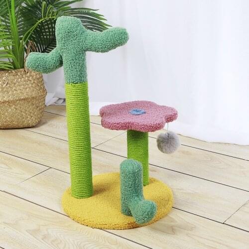 Cat Scratching Post Sisal Cactus Cat Tree Kitten Jumping Platform Hanging Ball Toy Cat Climbing Frame Protect Furniture Supplies