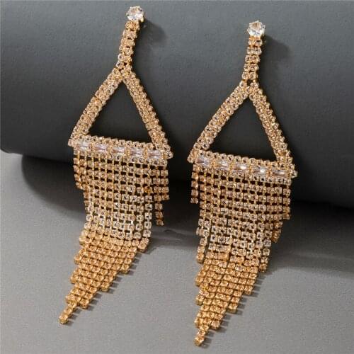LIMARIO Long Tassel Geometric Drop Earrings for Women 2021 Bijoux Shiny Full Rhinestone Crystal Dangle Earring Statement Jewelry