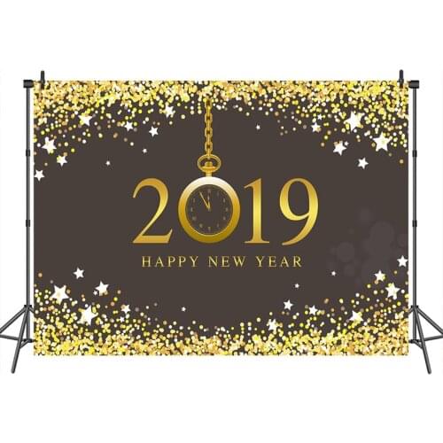 Neoback 2019 Happy New Year Photo Backdrop Gold Glitter Star Black Banner Decoration Photography Backdrops Studio Shoots