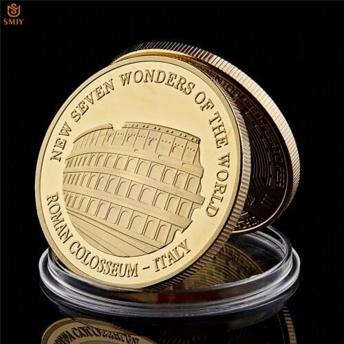World New Seven Wonders Italy Colosseum Souvenir Gold Coin Collection And Protection Capsules