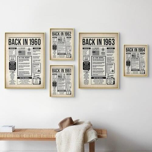 Back 1960-1979 Poster Newspaper Rustic Canvas Painting Wall Art Birthday Sign Year You Were Born Wall Pictures for Living Room