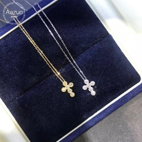 Aazuo 18K White Gold Yellow Gold Real Diamonds Fashion Cross Free Pendent Necklace gifted for Women Wedding Link Chain Au750
