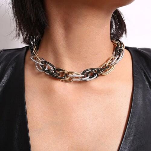 Punk Vintage Aluminium Twisted Geometric Thick Chain Choker Necklace Women Exaggerated Chocker Collar Jewelry Necklace XR2756