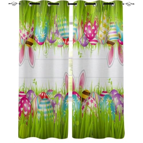 Easter Eggs Rabbit Ears Grass Window Curtains Home Decor Living Room Kitchen Drapes Panel Curtains for Bedroom
