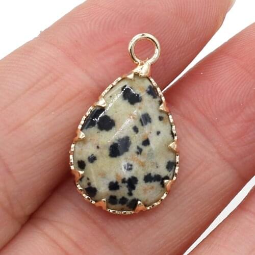 Natural Speckled Stone Pendant Retro Drop-Shaped Single-Hole Charm for Jewelry Making DIY Necklace Accessories Ms Gift 14x23mm