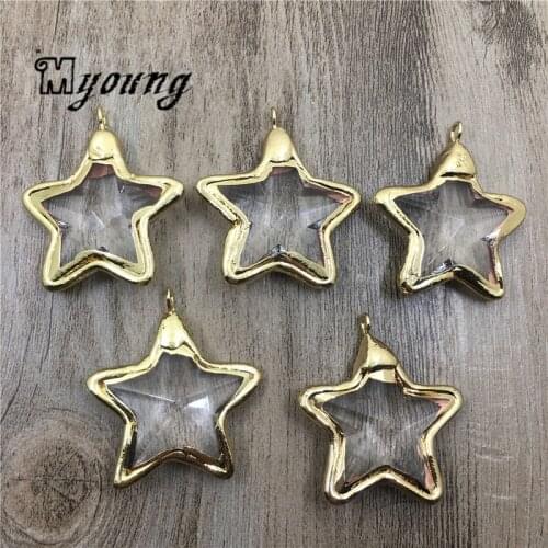 Five-pointed star Shape Faceted Glass Crystal Quartz Pendant with Pure Gold Edges For Necklaces Jewelry Making MY2011
