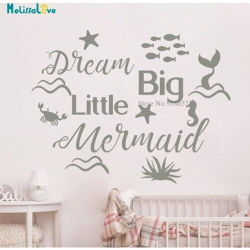 Dream Big Little Mermaid Quote Decor Baby Nursery Child Playroom Decoration Removable Vinyl Wall Sticker Decal BA565