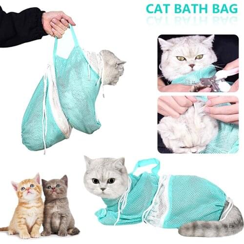 Pet Cat Grooming Bathing Bag Polyester Mesh Washing Restraint Bags Adjustable Anti Scratch Bite Nails Cutting Shower Net