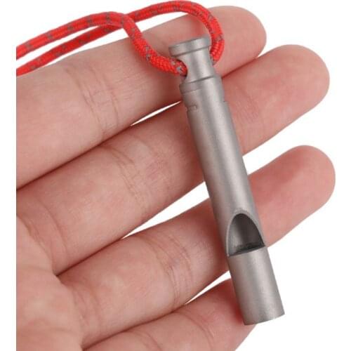 Pure Titanium Survival Whistle Outdoor Camping Hiking High Frequency Whistle With Cord