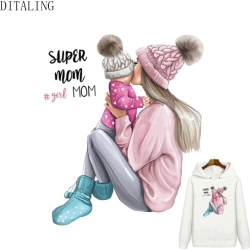 Super Mom Patch Iron On Transfer For Clothing DIY Parent-Child T-Shirt Winter Coat Thermal Stickers On Clothes Washable Patches