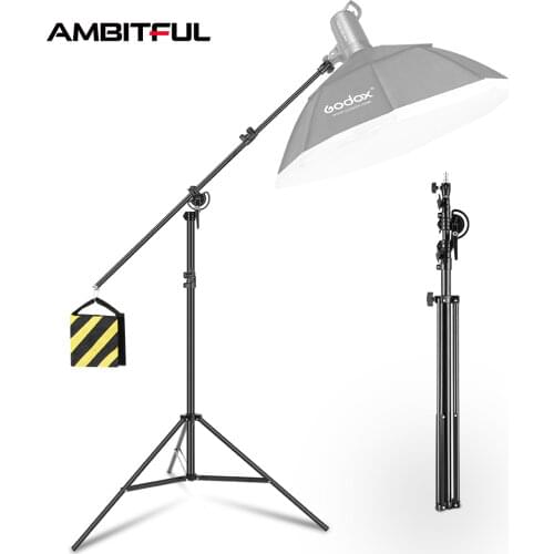 126" 320cm Two Way Rotatable Aluminum Adjustable Tripod Boom Light Stand with Sandbag for Studio Photography Video
