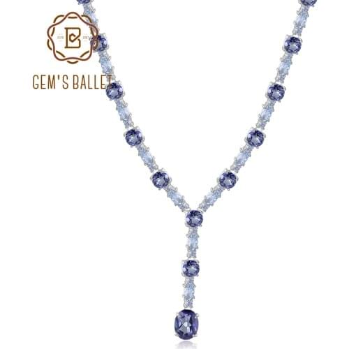 GEMS BALLET Natural Mystic Quartz Sky Blue Topaz Necklace 925 Sterling Silver Wedding Bridal Necklace For Women Fine Jewelry