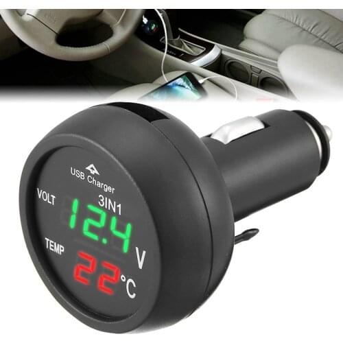 1pc 120W 3 In 1 Red Green LED Digital Display Car Volt-meter Thermometer Meter Monitor Voltage USB Changer Motorcycles Bus RV