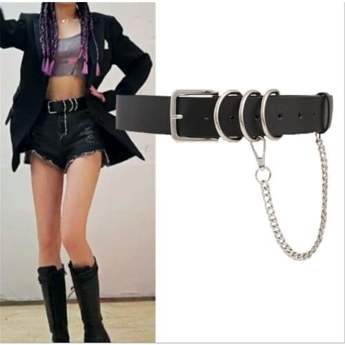 100x3.3cm Punk Style Chain Belt Pu Leather Men Women Pin Buckle Waist Belt Causal Black Jeans Waist Fashion
